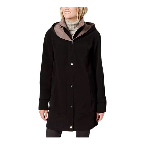 Jones New York Black & Taupe Two Tone Hooded Raincoat Women's XXS NWT - Picture 1 of 11